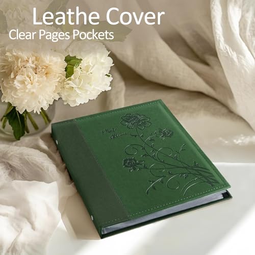 Photo Album 8x10 Clear Pages Pockets Leathe Cover Slip Slide in Photo Album Holds 50 Vertical 8x10 Photos Picture Book for Wedding Family (Dark Green) - color: Dark Green, size: 50 Pockets/1PK