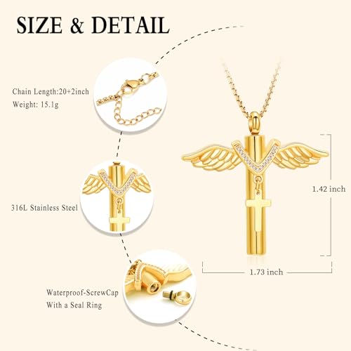 Oinsi Black Cross Urn Necklace For Ashes Of Loved Ones With Birthstone Always In My Heart Cremation Jewelry Keepsake Pendant Women Men - color: Z-Gold