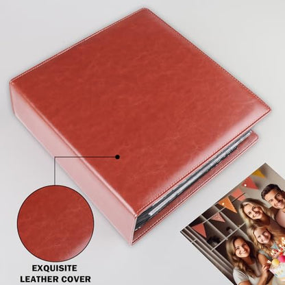 Aevdor 8x10 Photo Album, 168 Photos, Leather Cover, Brown | Large Capacity, Side-Loading Clear Pockets, Vertical 8x10 Layout, Black Inner Pages, Wedding, Travel, Baby & Family Memories - color: Brown