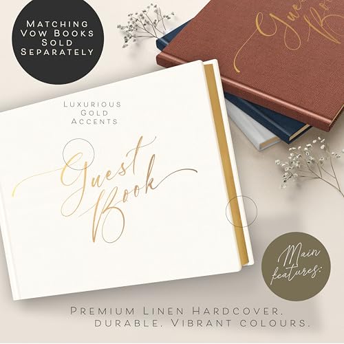 Elegant Guest Book with 100 Blank Pages — White Linen Gold-Foiled Guestbook to Sign for Special Events: Wedding, Baby Shower, Birthday Party — Hardcover Guest Book to Insert Photos & Polaroids - size: No Date