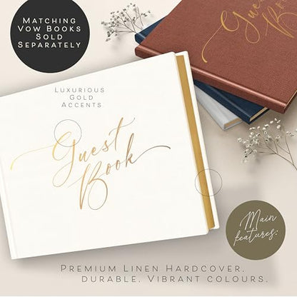 Elegant Guest Book with 100 Blank Pages — White Linen Gold-Foiled Guestbook to Sign for Special Events: Wedding, Baby Shower, Birthday Party — Hardcover Guest Book to Insert Photos & Polaroids - size: No Date