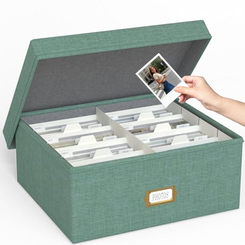 Decorative Photo Storage Box, Linen Photo Box Holds 1700 4x6 Pictures Green - color: Green, size: 4x6 (1 Pack)