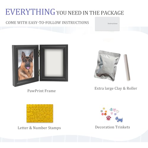 MYPAWLETS Clay Paw Print Kit for Dog Cat,Pawprint Keepsake Frame,L Black - color: Medium-Large Black