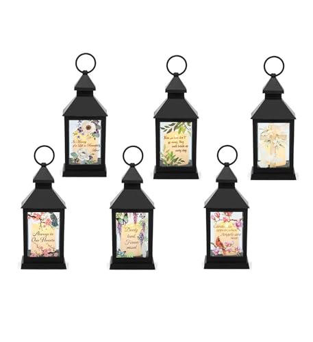 Napco Imports Set of 6 Sympathy Bereavement Black Metal Decorative LED-Candle Lanterns 9.5 x 4 Inch