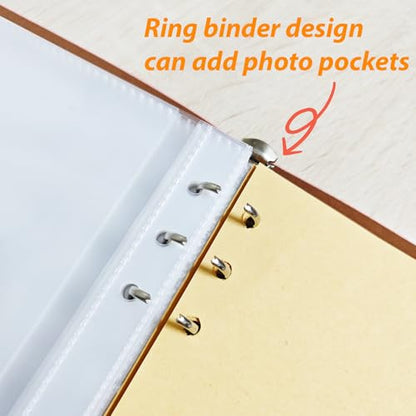 Photo Album 4x6, Leather Scrapbook Album with 50 Photos and 20 Writing Paper, DIY 6 Ring Binder Photo Album for Wedding Kids Birthday Family Travel - color: Transparent