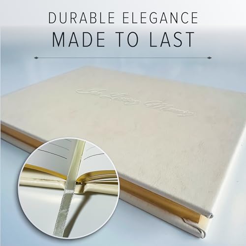 Gallery Leather Funeral Guest Book for Memorial Service and Celebration of Life | 192 Lined Pages - Hardcover, Bound Leather Guest Sign in Book - 7 x 9 - Acadia White - color: Acadia White, style: Celebration of Life