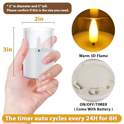 VIODAIM 12Pack Flickering Flameless LED Candles with Timer, Battery Powered - Small Pillar & Votive, Clear (2"X3") (Pack of 3) - color: Clear, size: 12Pack-Timer (Pack of 3)