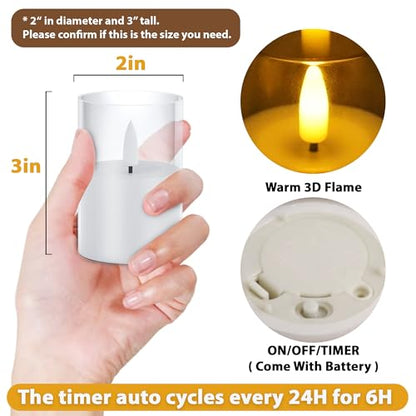 VIODAIM 12Pack Flickering Flameless LED Candles with Timer, Battery Powered - Small Pillar & Votive, Clear (2"X3") (Pack of 3) - color: Clear, size: 12Pack-Timer (Pack of 3)