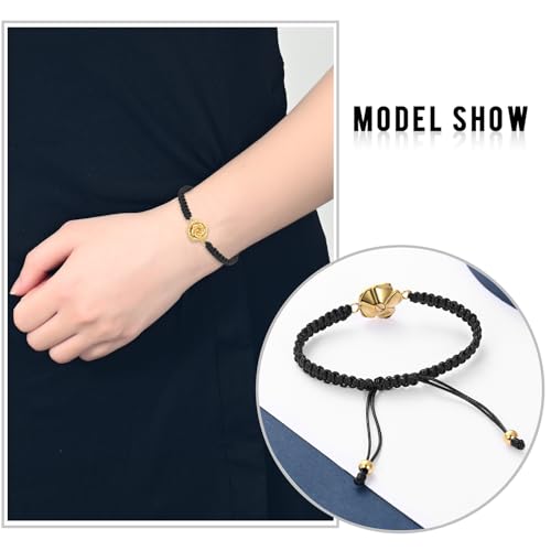 Rose Flower Ashes Bracelet Adjustable Braided Rope Cremation Jewelry | mini urn, stainless steel material, for women, waterproof sealed ring & lobster clasp keep ashes secure, with a filling tool - color: Golden