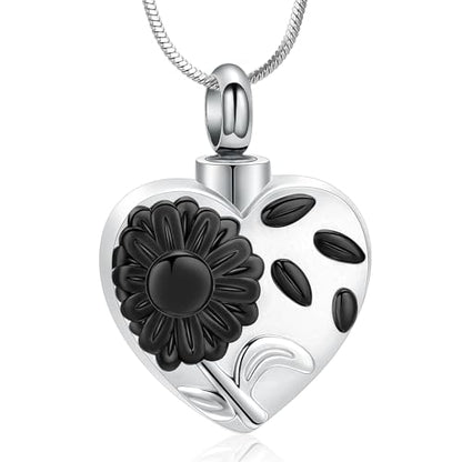 Urn Necklace for Ashes Sunflower Cross Necklace Cremation Jewelry Ashes Necklace for Human Women Pets Sunshine Pendant Keepsake Jewelry for Ashes - color: Black