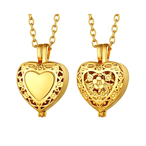 FindChic Customized Heart Shaped Urn Necklaces for Ashes with Custom Picture/Birthstone Stainless Steel/18K Gold Plated Claddagh/Angel Wing Pendant Waterproof Keepsake Cremation Jewelry, with Gift Box - color: 03. hollow heart (goldl)
