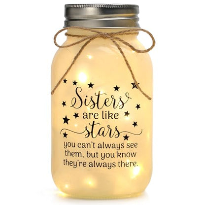 Birthday Gifts for Sister from Sisters - 30 oz Large Mason Jar Night Light | Meaningful Sister Gifts, Unique Sisters Birthday Gift for Women, Christmas Sister Gift from Brother - color: sister