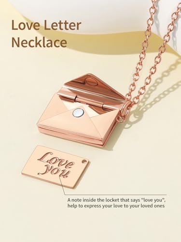 FindChic Locket Necklace for Women Custom Photo Memorial Gifts Multi-Shaped - color: Rose-Envelope