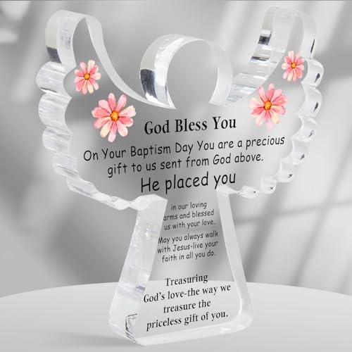 Baby Christening Gifts, Religious Gift, Baptism Angel Acrylic Decor Sign for First Holy Communion Christening and Dedication, Baby Blessings Baptism Gifts for Home Living Room Desk Centerpiece Decor - style: 049