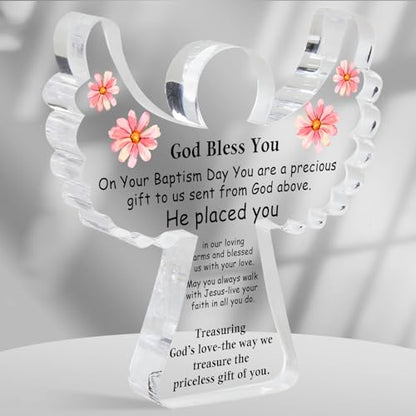 Baby Christening Gifts, Religious Gift, Baptism Angel Acrylic Decor Sign for First Holy Communion Christening and Dedication, Baby Blessings Baptism Gifts for Home Living Room Desk Centerpiece Decor - style: 049