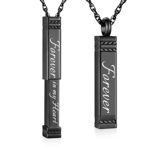 abooxiu Urn Necklace for Ashes Memorial Cremation Jewelry for Ashes Stainless Steel Ashes Jewelry Cube Ashes Necklace Bar Urn Pendant for Women Men - style: Black - Hidden Message