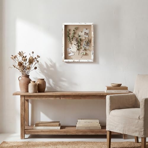 11×14 Shadow Box Frame, Linen Back, Glass Door, Hinge Display Case - color: Rustic White, size: 11×14