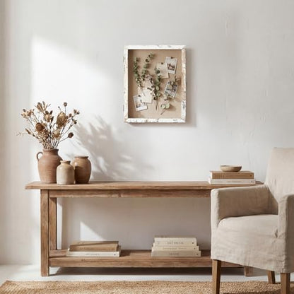 11×14 Shadow Box Frame, Linen Back, Glass Door, Hinge Display Case - color: Rustic White, size: 11×14