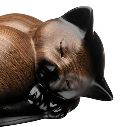 Pet Urns,Sleeping Resin Cremation Cat Urn, Cat Urns for Ashes, Small Animal Urn （Black Walnut） - color: Black Walnut