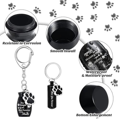 8Pcs Pet Ashes Keepsake Keychain for Dog Pet Ashes Urn Keychain Memorial Cylinder Cat Cremation Jewelry Paw Print Urn Necklace for Ashes (Silver) - color: Silver