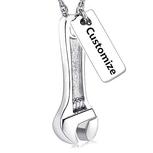 shajwo Wrench Urn Necklace for Ashes for Women Men Human Ashes Stainless Steel Hammer Cremation Jewelry for Ashes Pendant - color: Customize