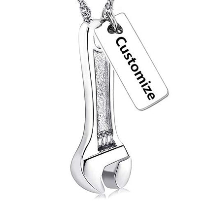 shajwo Wrench Urn Necklace for Ashes for Women Men Human Ashes Stainless Steel Hammer Cremation Jewelry for Ashes Pendant - color: Customize