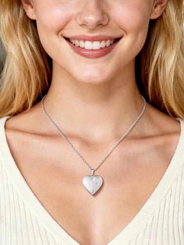 Custom4U Personalized Heart Locket Necklace with Pictures,Sunflower/Angel Wings/Heart Shaped Lockets Custom Photo,Gold/Rose Gold/White Lockets That Holds Picture,Customized Memorial Jewelry for Women - color: A-Heart-Steel(Locket Only)