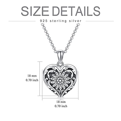 SOULMEET Sunflower/Rose/Daisy Heart Locket Necklace That Holds Pictures Keep Someone Near to You Sterling Silver/Gold Personalized Photo Locket Gift - style: B-Sunflower locket+photo