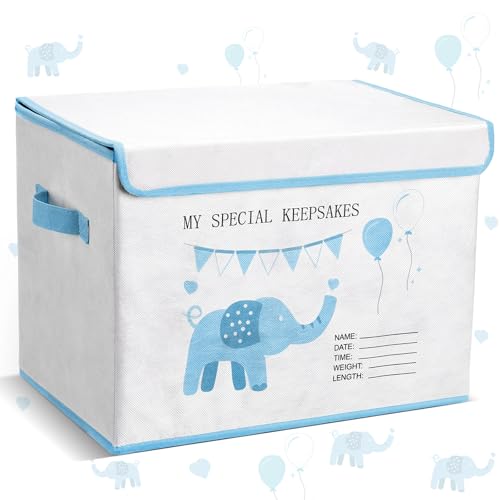 LemonRoad Baby Memory Keepsake Box 16x12x12inch Baby Shower Elephant First Keepsake Box New Parent Newborn Baptismal Birthday Gift for Mementos Travel Loved Ones Treasured Keepsakes(Blue) - color: Blue, style: Elephant