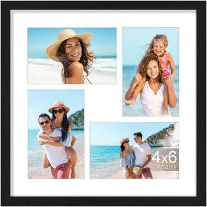 Vittanly 12x12 Collage Picture Frame, Displays 4Pcs 4x6 Pictures, Black - color: Black, size: 12x12