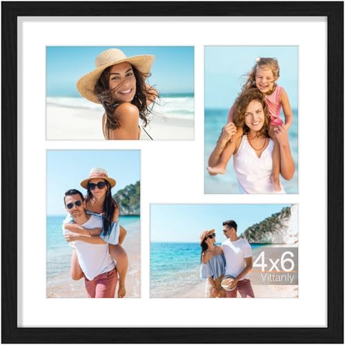 Vittanly 12x12 Collage Picture Frame, Displays 4Pcs 4x6 Pictures, Black - color: Black, size: 12x12