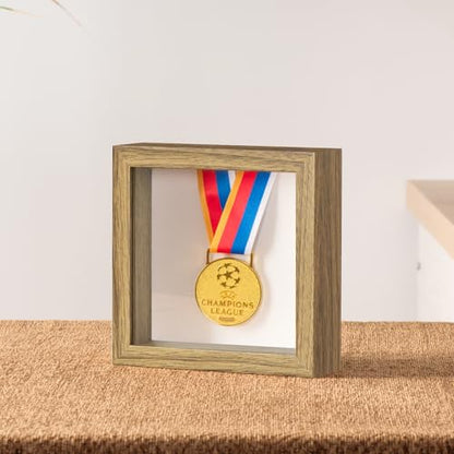 5x5 Small Shadow Box Frame with Ultra-Clear Glass & Soft Linen Back | With Push Pins, Deep 1.2" Brown Shadow Box Display Case – Display on Tabletop or Wall for Insect, Photo, Flower, Keepsakes - color: Brown+high Definition Panel + Shatter-proof Packaging