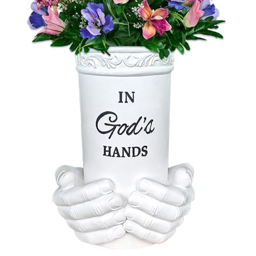 BAYN Grave Decorations for Cemetery, Hand Held Vases with Spikes for Garden Decorations Waterproof Garden Statues Memorial Gifts for Loss of Loved One - color: Hand