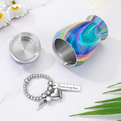 Customize Small Urn for Human Ashes Aluminium Keepsake Memorial | Mini Urn for Ashes, Meaningful Memorial Keepsake Gift, Durable Aluminum Cremation Urn with Elegant Design - style: Rainbow-Customize