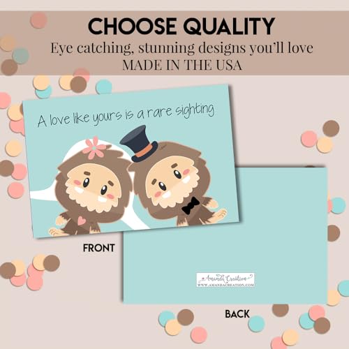 Funny Wedding Card for Newlyweds – Rare Sighting Silly Big Foot Themed Greeting for Bride and Groom Wedding Day- Congratulations to the Happy Couple 4X6 inch Card with Silver Envelope Included - style: Bigfoot