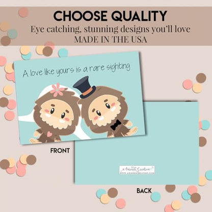 Funny Wedding Card for Newlyweds – Rare Sighting Silly Big Foot Themed Greeting for Bride and Groom Wedding Day- Congratulations to the Happy Couple 4X6 inch Card with Silver Envelope Included - style: Bigfoot