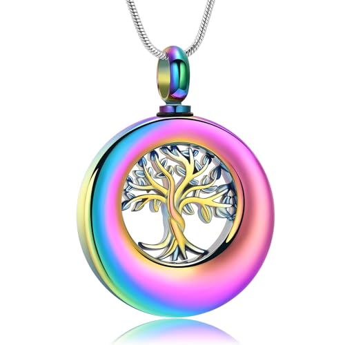 Hearbeingt Tree of Life Urn Necklaces for Ashes Circle Cremation Jewelry - color: A-Colorful