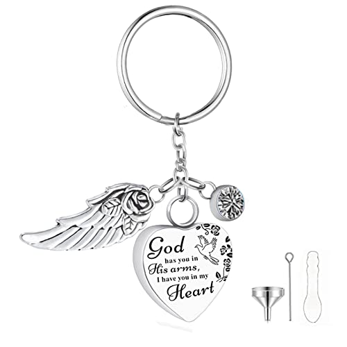 Heart Urn Necklace for Ashes Cremation Jewelry Urn Keychain for Ashes with Birthstone Cremation Keychain - color: April
