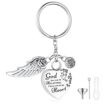 Heart Urn Necklace for Ashes Cremation Jewelry Urn Keychain for Ashes with Birthstone Cremation Keychain - color: April
