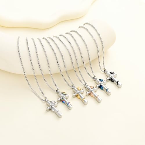 Oinsi Cross Urn Necklace for Ashes for Men Women Cremation Jewelry Cat Memorial Pendant Ashes Keepsake Human Pet Ashes Holder - color: Customized