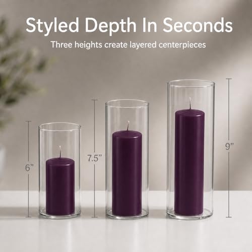yummi Set of 36 Slim Pillars and Cylinder Vases - Purple - color: Dark Purple