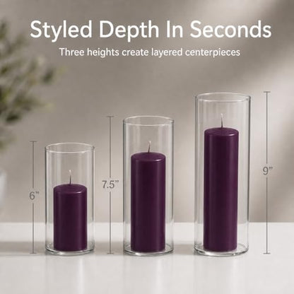 yummi Set of 36 Slim Pillars and Cylinder Vases - Purple - color: Dark Purple