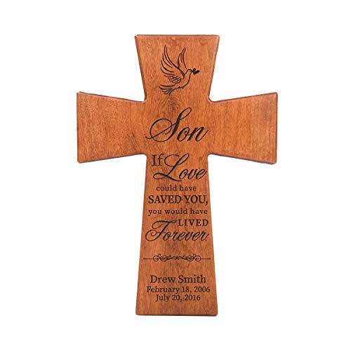 LifeSong Milestones Custom Memorial Wooden Cross 7x11 Son, If Love Could Have Condolence Funeral Remembrance in Loving Memory Bereavement Gift for Loss of Loved One (Cherry) - color: Cherry