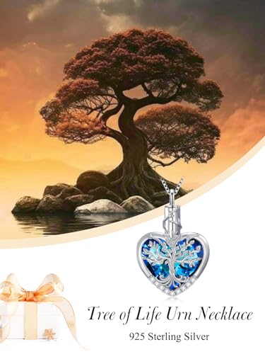 WINNICACA Urn Necklaces for Ashes 925 Sterling Silver Tree of Life Heart Cremation Jewelry for Ashes Jewelry Gifts for Human Ashes Keepsake Memorial Jewelry for Women Men - style: 1-Tree of Life Urn