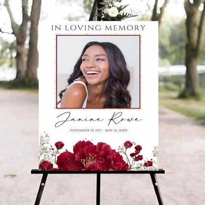 Red and White Flowers Funeral Welcome Sign, Celebration of Life Welcome Sign, in Loving Memory Sign, Celebration of Life Funeral Sign, Celebration of Life Sign, Memorial Sign with Photo #fR123 - color: Version #17
