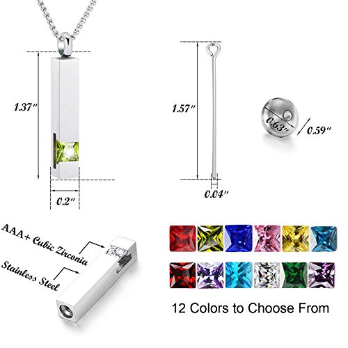 YOUFENG Urn Necklaces for Ashes Birthstone Cube Urns for Human Ashes Memorial Cremation Urn Locket Keepsake Ashes Jewelry - style: Silver - October