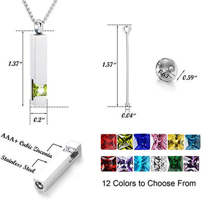 YOUFENG Urn Necklaces for Ashes Birthstone Cube Urns for Human Ashes Memorial Cremation Urn Locket Keepsake Ashes Jewelry - style: Silver - August
