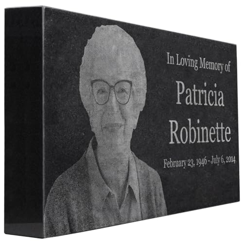 Black Granite Memorial Headstone for Lost Loved Ones, Dogs, Cats, and Family Pets. " Great for Your Garden, Tree Dedication, or in a Cemetery. Includes your personal photo and text. (24 x 12 x 4") | Includes photo and text for lost loved ones, dogs, cats,