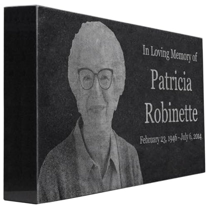 Black Granite Memorial Headstone for Lost Loved Ones, Dogs, Cats, and Family Pets. " Great for Your Garden, Tree Dedication, or in a Cemetery. Includes your personal photo and text. (24 x 12 x 4") | Includes photo and text for lost loved ones, dogs, cats,
