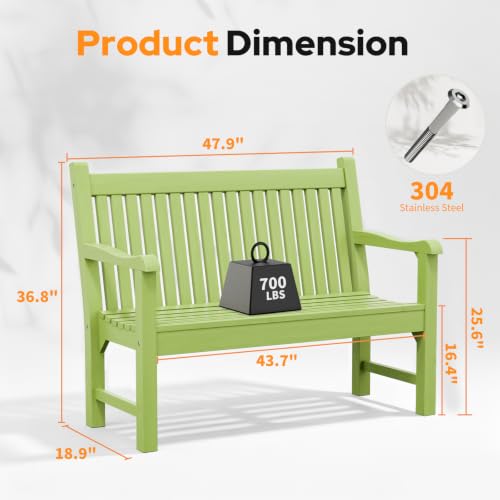 2-Person Outdoor Bench with 700 Lbs Weight Capacity, Dark Green | Poly Lumber Weatherproof Garden Bench Seating for Porch, Balcony and Park, All-Weather Patio Bench Furniture - color: Dark Green
